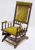 Victorian walnut American rocking chair, 57cm wide x 110cm high together with a hardwood square