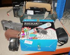 Collection of camera equipment including Polaroid land camera model J66, JVS compact VHS recorder (