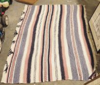 Woollen blanket with a striped pink, blue and white pattern