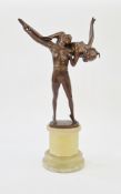 After Bruno Zach (1891-1935) Art Deco bronze group of two ballet dancers raised on a marble base,