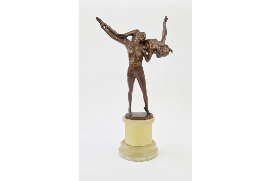 After Bruno Zach (1891-1935) Art Deco bronze group of two ballet dancers raised on a marble base, - Image 3 of 4