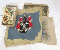 Various antique tapestry seat covers, one 54 x 45cms, one depicting roses , 50 x 38cms at widest