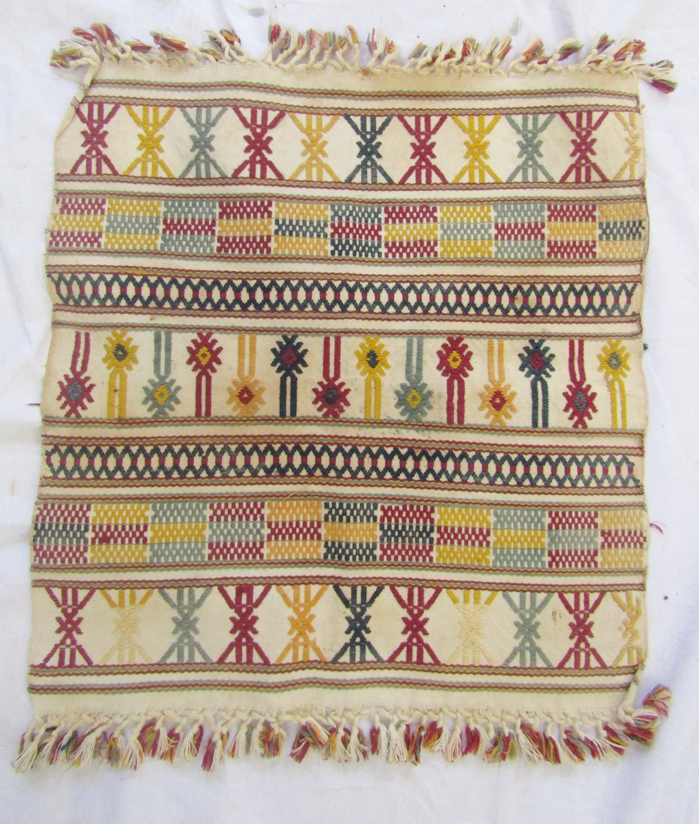 Various Moroccan/Afghan hand-loom embroidered pieces of fabric, to include mats, remnants, table - Image 2 of 12