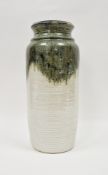 Large mid century West German vase by Bay Keramik, moss green drip glaze on off-white ground,
