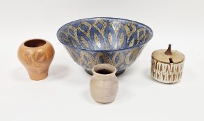 John Egerton (b.1945) large studio pottery bowl with stencilled resist leaf/oval decoration on