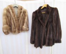 1940's dark brown mink jacket, with padded shoulders, cuffed blouson sleeves and a blonde mink