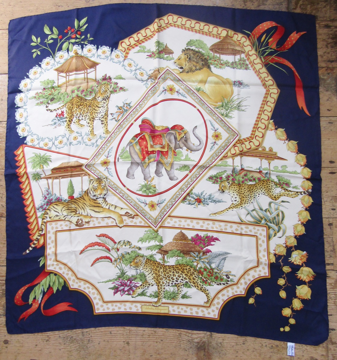 Salvatore Ferragamo - four various silk scarves and one original box, the scarves designed with - Image 2 of 12
