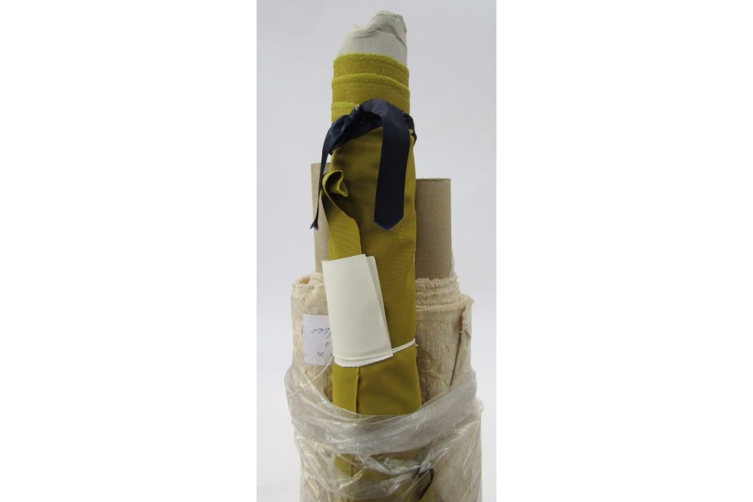 Fabric - two rolls of cream chenille furnishing fabric and a roll gold coloured velvet furnishing - Image 3 of 3