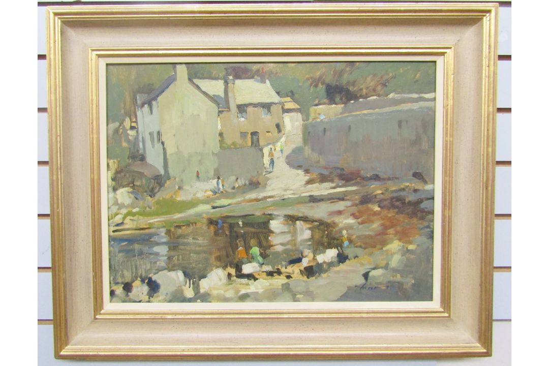 Edward Wesson (British, 1910-1983) Oil on board "Old Mill Pond, Lee Bay", signed lower right, - Image 2 of 5