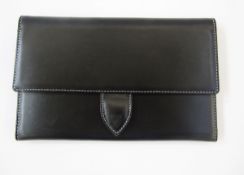 Aspinal dark brown leather, with white saddle stitching, travel document case, labelled sections for