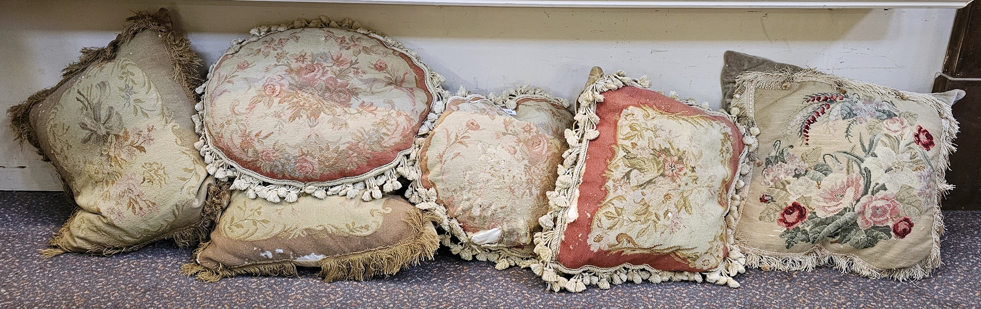 Six various vintage needlework cushions (6)