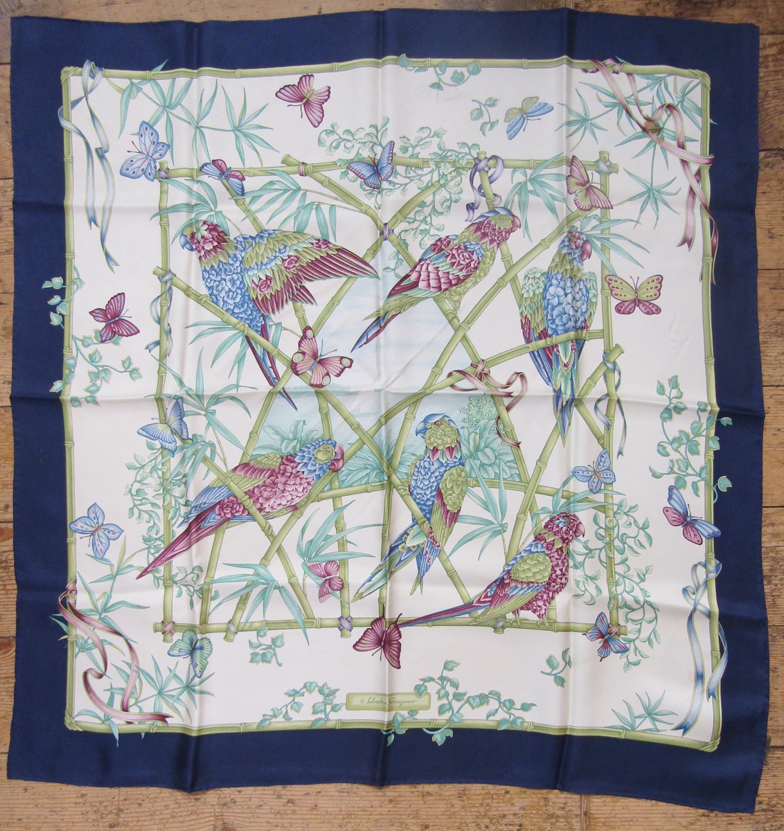 Salvatore Ferragamo - four various silk scarves and one original box, the scarves designed with - Image 8 of 12