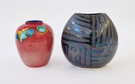 Poole Pottery 'Odyssey' vase in flambé glaze with green, blue and yellow enamel splash decoration,