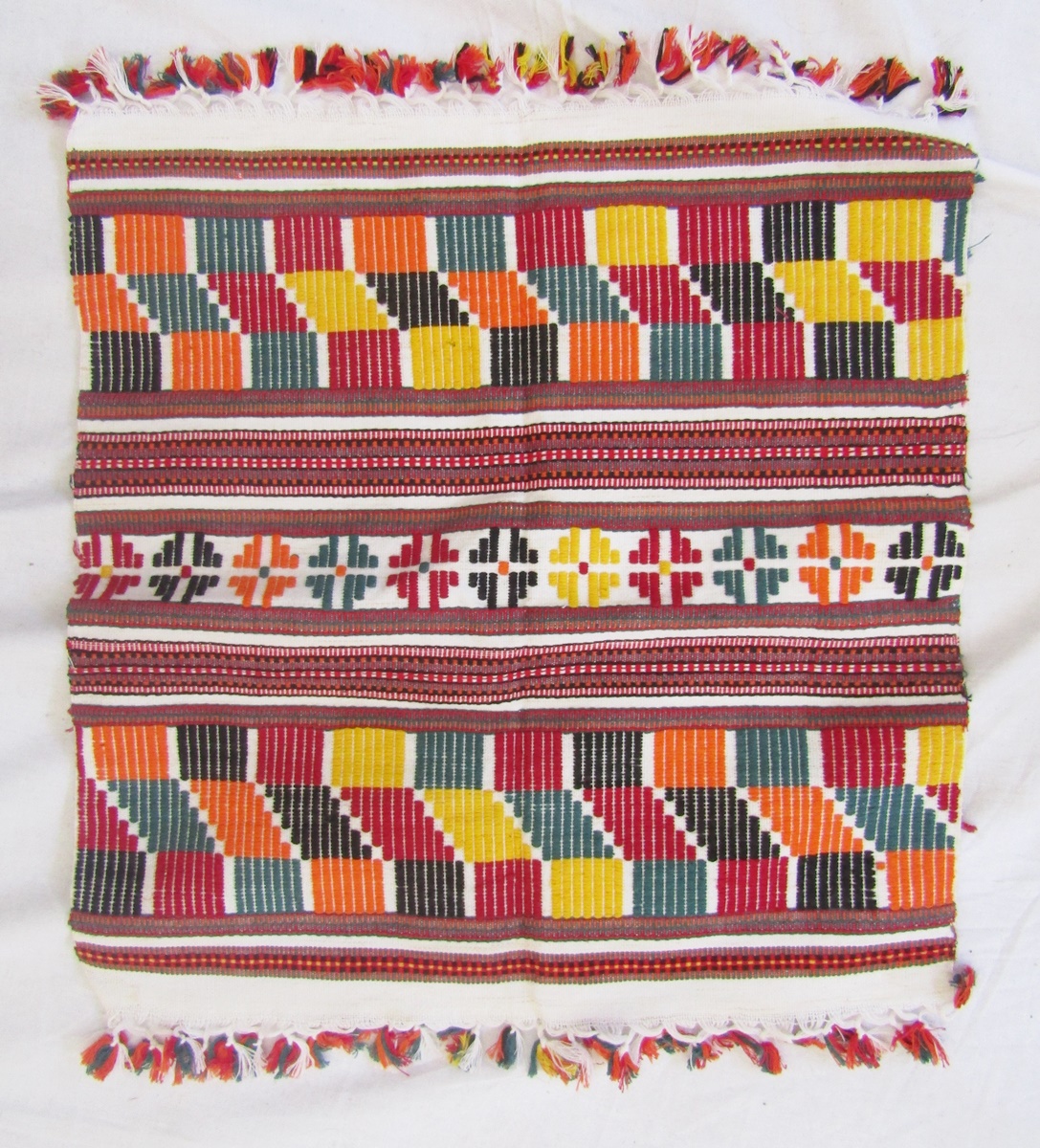 Various Moroccan/Afghan hand-loom embroidered pieces of fabric, to include mats, remnants, table - Image 4 of 12
