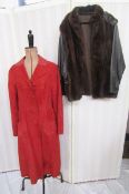 A red suede coat, labelled Heatona, Suedalope lamb suede leather, Strong and Fisher England, suede
