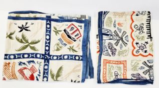 Mid century Indian block printed cheesecloth (cotton) single bedspreads/table cloths/throws with