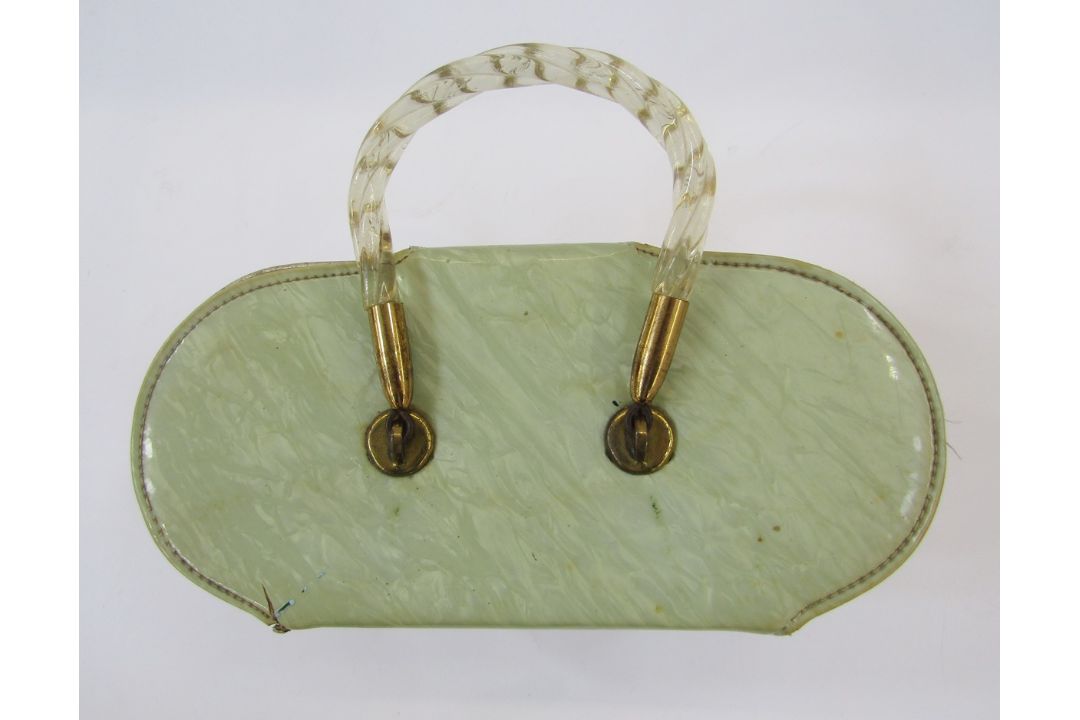 1950's Dorset Rex Fifth Avenue style woven metal and plastic, oval shaped bag, mirror inset lid, - Image 3 of 4