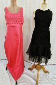 1960's pink crepe de chine full length evening dress, the bodice with pink daisy lace overlay,