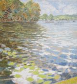 Glenn Lowcock Oil on canvas, Henley, Rowing, signed lower right, unframed, 60cm x 56cm