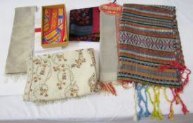 Silk scarves to include Kenzo, Chinese silk scarves, one boxed, a silk Jamawar with its original