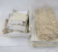 WITHDRAWN - Quantity of table linen, crocheted borders, mats, tablecloths etc. and a white cotton