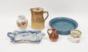 Small quantity of studio pottery to include a Owen Thorpe jug and lid, impressed mark to base,