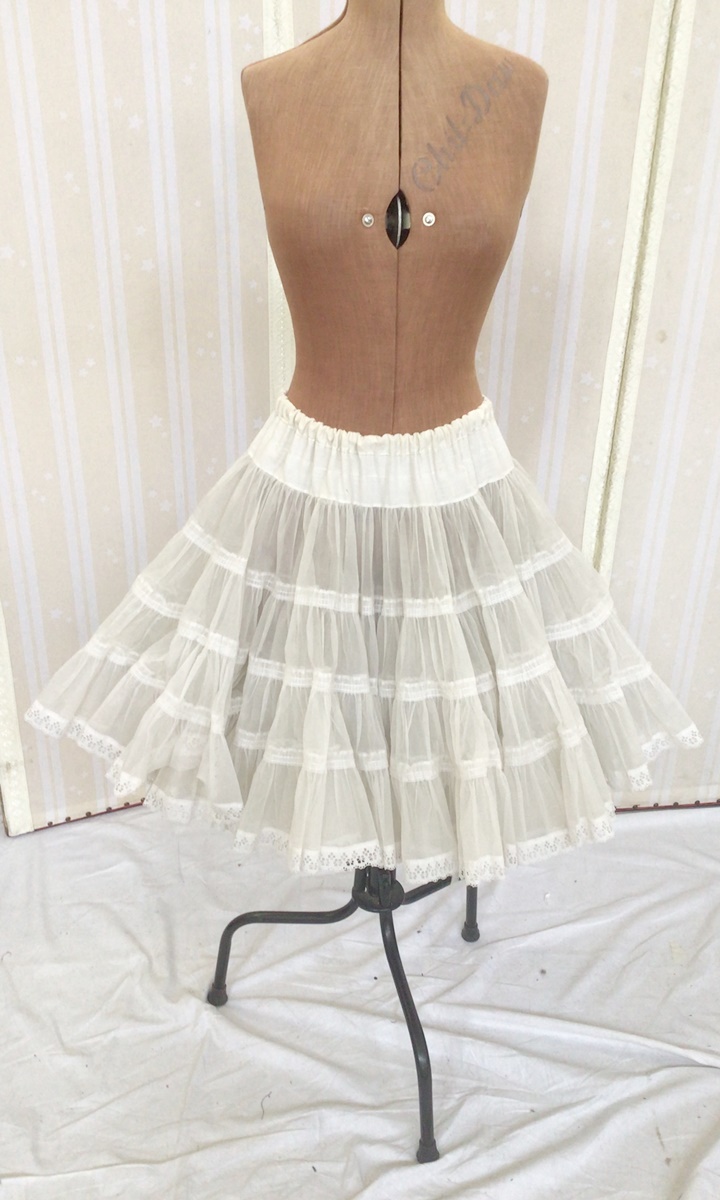 A 1940's apricot silk night gown or slip, labelled Fascinette, a blue nylon nightgown with ruffled - Image 3 of 3