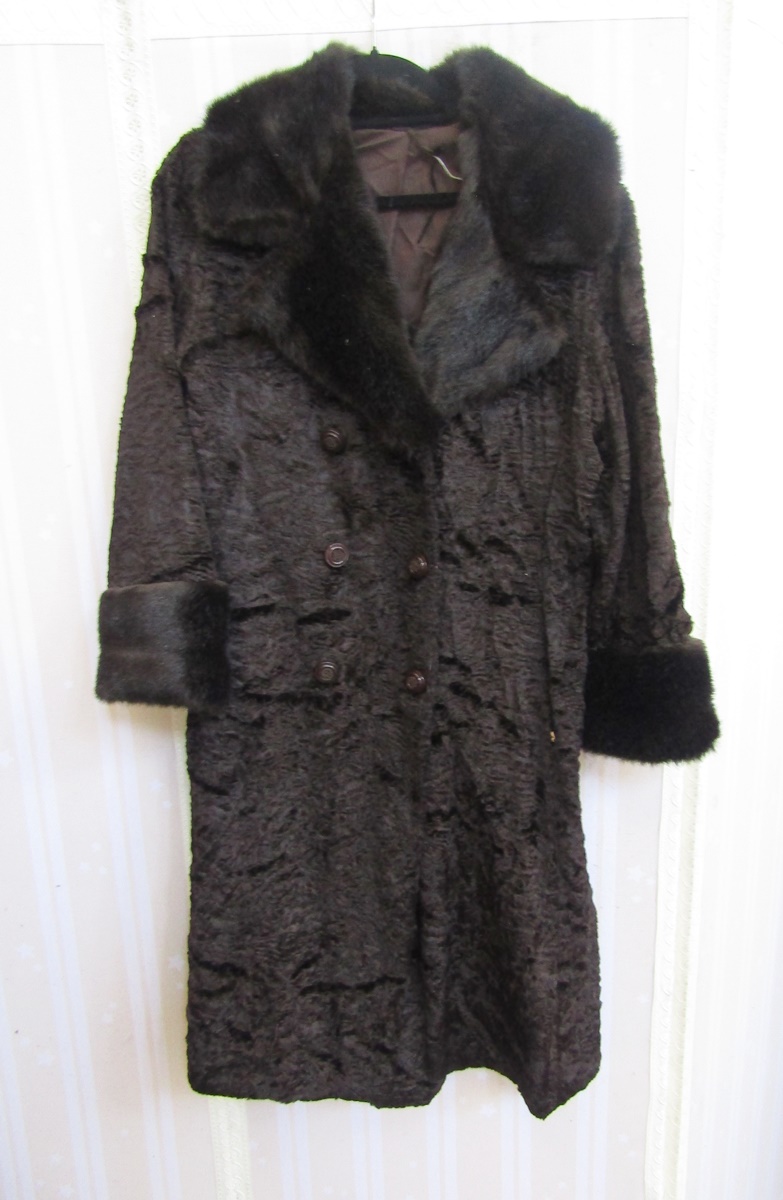 A vintage black faux astrakhan coat with black mink collar and deep cuffs, double breasted and - Image 2 of 5