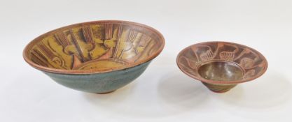Eric Stockl and Meira studio pottery bowl with resist decoration, impressed mark to base, 8cm