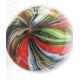 Large art glass vase of flattened ovoid form with multi-coloured swirls on red ground, possibly - Image 3 of 6