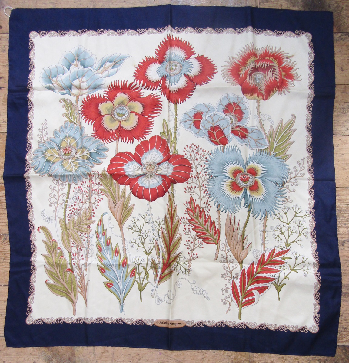 Salvatore Ferragamo - four various silk scarves and one original box, the scarves designed with - Image 6 of 12