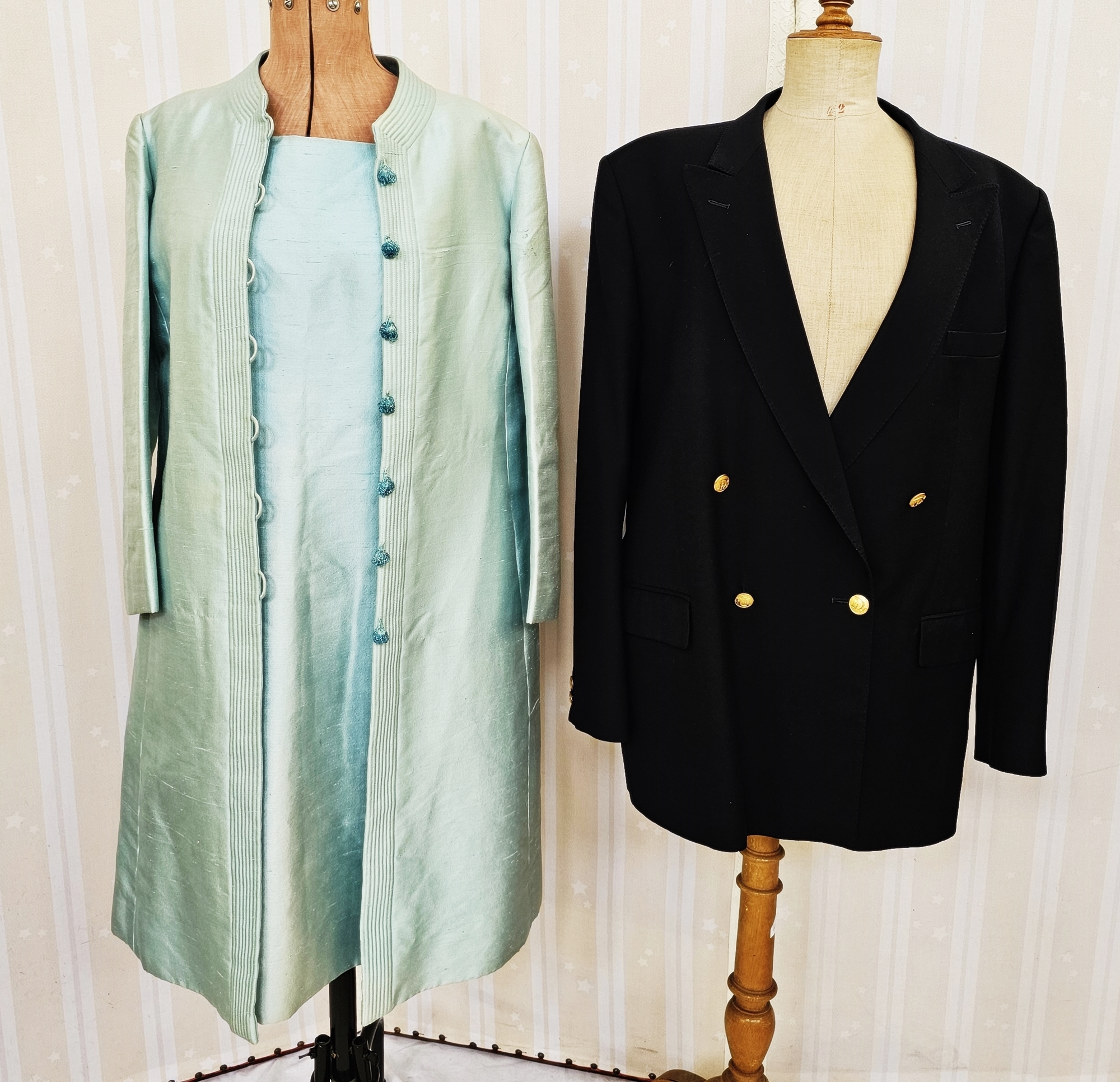 1960's/70's Hardy Amies turquoise raw silk, sleeveless dress, with square neckline and deep square - Image 2 of 2