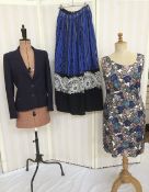 Blue fitted jacket, labelled Mansfield/Harrods, a full length blue dirndl style skirt, blue and