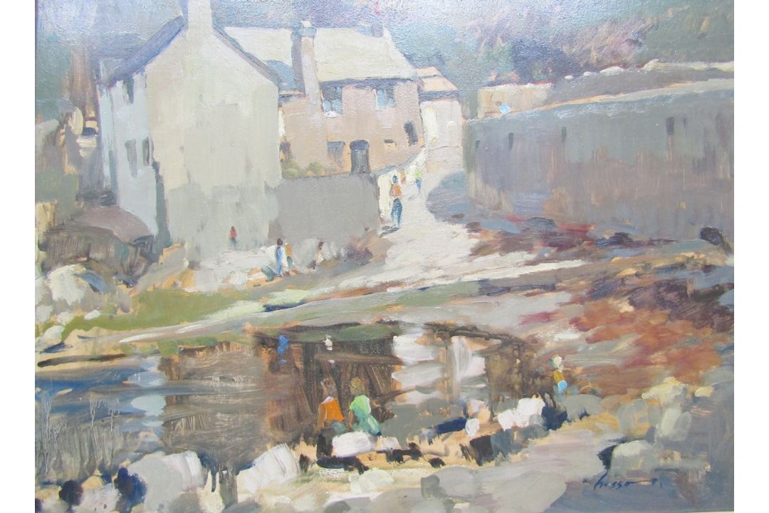 Edward Wesson (British, 1910-1983) Oil on board "Old Mill Pond, Lee Bay", signed lower right, - Image 1 of 5