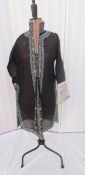 Vintage Chinese robe - bought in the mid 1930's, black open work silk, with embroidered detail to