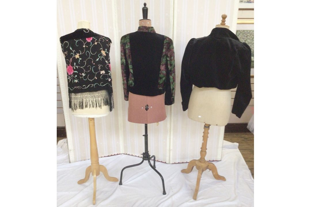 A black waistcoat made from a Chinese embroidered shawl, with fringe detail and a large covered - Image 2 of 4