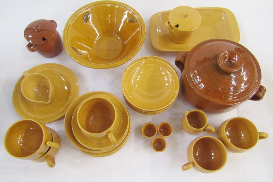 Hoganas Keramik, Sweden, 'Old-Hoganas' pattern part tea service with yellow glaze, together with a - Image 2 of 5