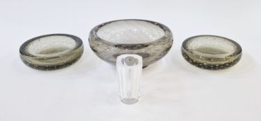 Whitefriars large smoky glass footed bowl with bullicante pattern, designed by Geoffrey Baxter,