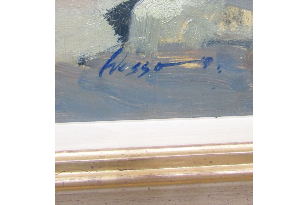 Edward Wesson (British, 1910-1983) Oil on board "Old Mill Pond, Lee Bay", signed lower right, - Image 3 of 5