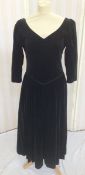 Laura Ashley black velvet cocktail gown, dropped waist, deep v-neck front and back, labelled Laura