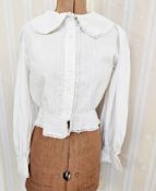 A Vintage Laura Ashley white cotton blouse, labelled Laura Ashley Made in Wales, sailor collar,