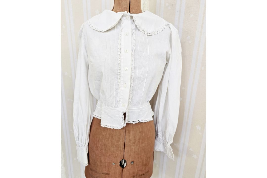 A Vintage Laura Ashley white cotton blouse, labelled Laura Ashley Made in Wales, sailor collar, - Image 1 of 3
