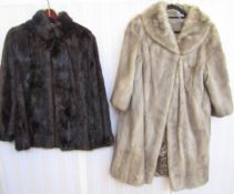 Grey mink coat, labelled 'Giddings Bros London' duster coat style with broad shawl collar and full