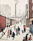 L. S. Lowry RBA, RA (1887-1976) Colour print Street scene with figures, signed in pencil lower right