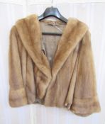 Pale blonde mink short jacket, bell sleeves, shawl collar and embroidered satin lining and a three