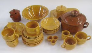 Hoganas Keramik, Sweden, 'Old-Hoganas' pattern part tea service with yellow glaze, together with a