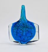 A 1970's Mdina 'Axe Head' vase, internal blue green mottled decoration, moulded to the exterior,