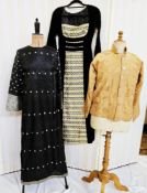 A black silk evening dress, embroidered with silver thread silk flowers, Chinese silk jacket,