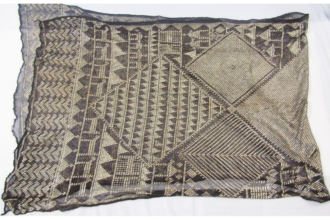 Black and silver metal Assuit shawl Condition Report Edge stitching undone in various parts, - Image 1 of 7
