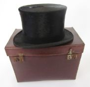 Lincoln Bennett top hat, with adjustable inner rim, in fitted leather hat box, initialed  R.E.G.C.